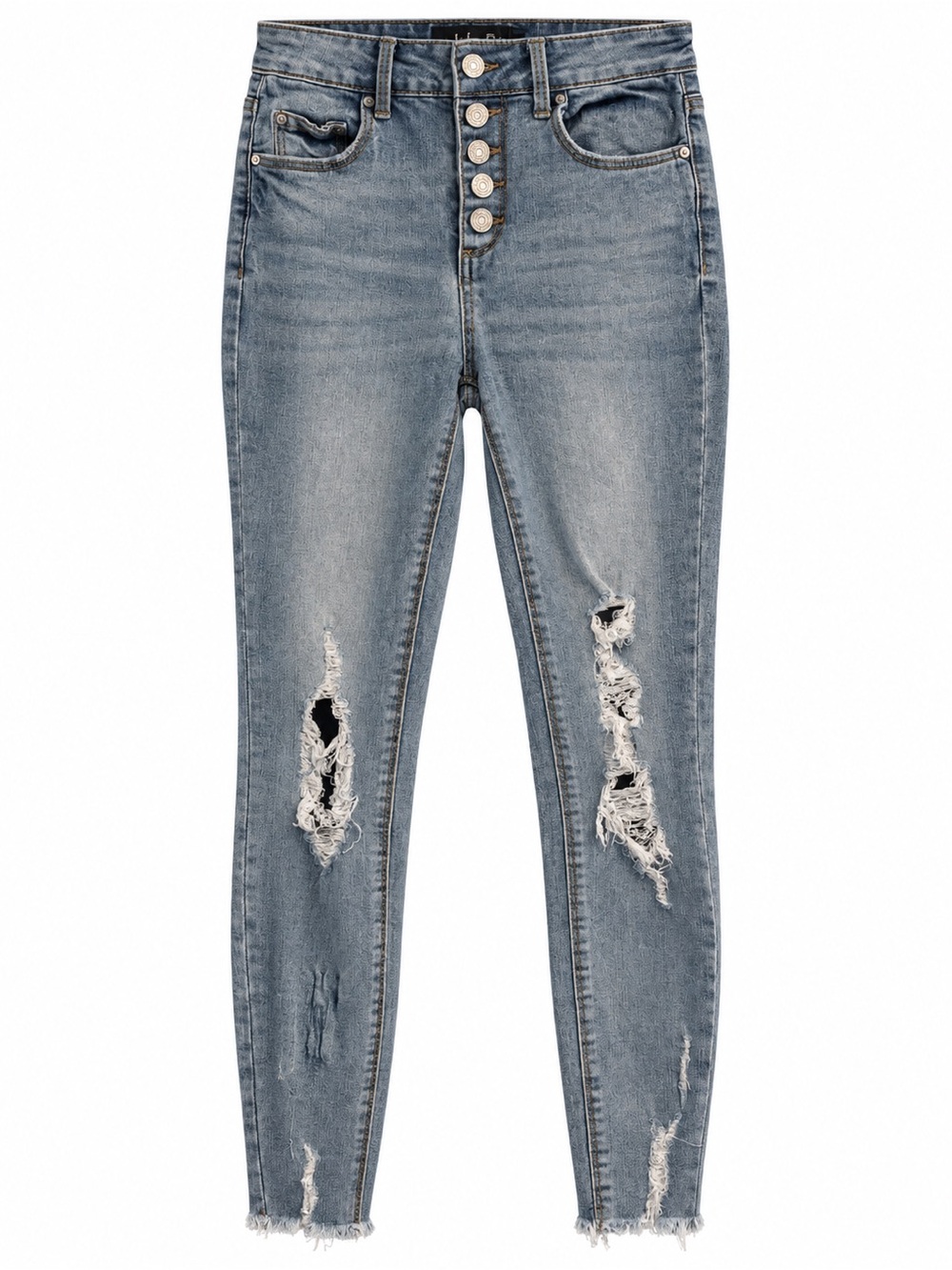 High-Rise Indigo Rein Distressed Skinny Jeans Size 3/25 Button Fly Raw Hem
